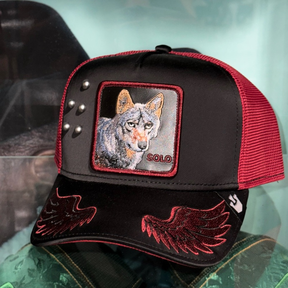 Solo Black and Red Wolf Embroidered Cap